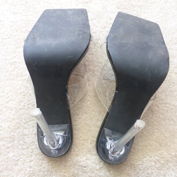 SHEIN black square toe stiletto slip-on heels with clear strap - Picture 5 of 9